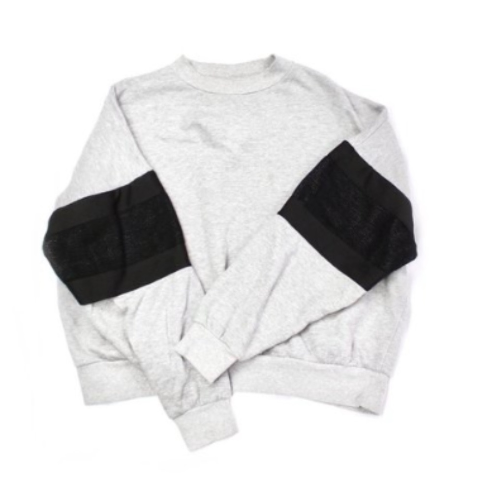Bandier WESLEY WSLY Grey Cotton Fleece Mesh Panelled Crop Sweatshirt